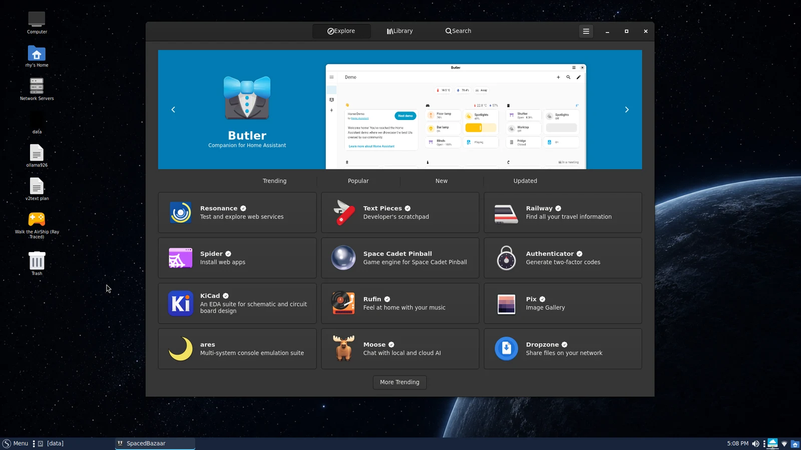 SpacedBazaar application store running on Spaced Linux
