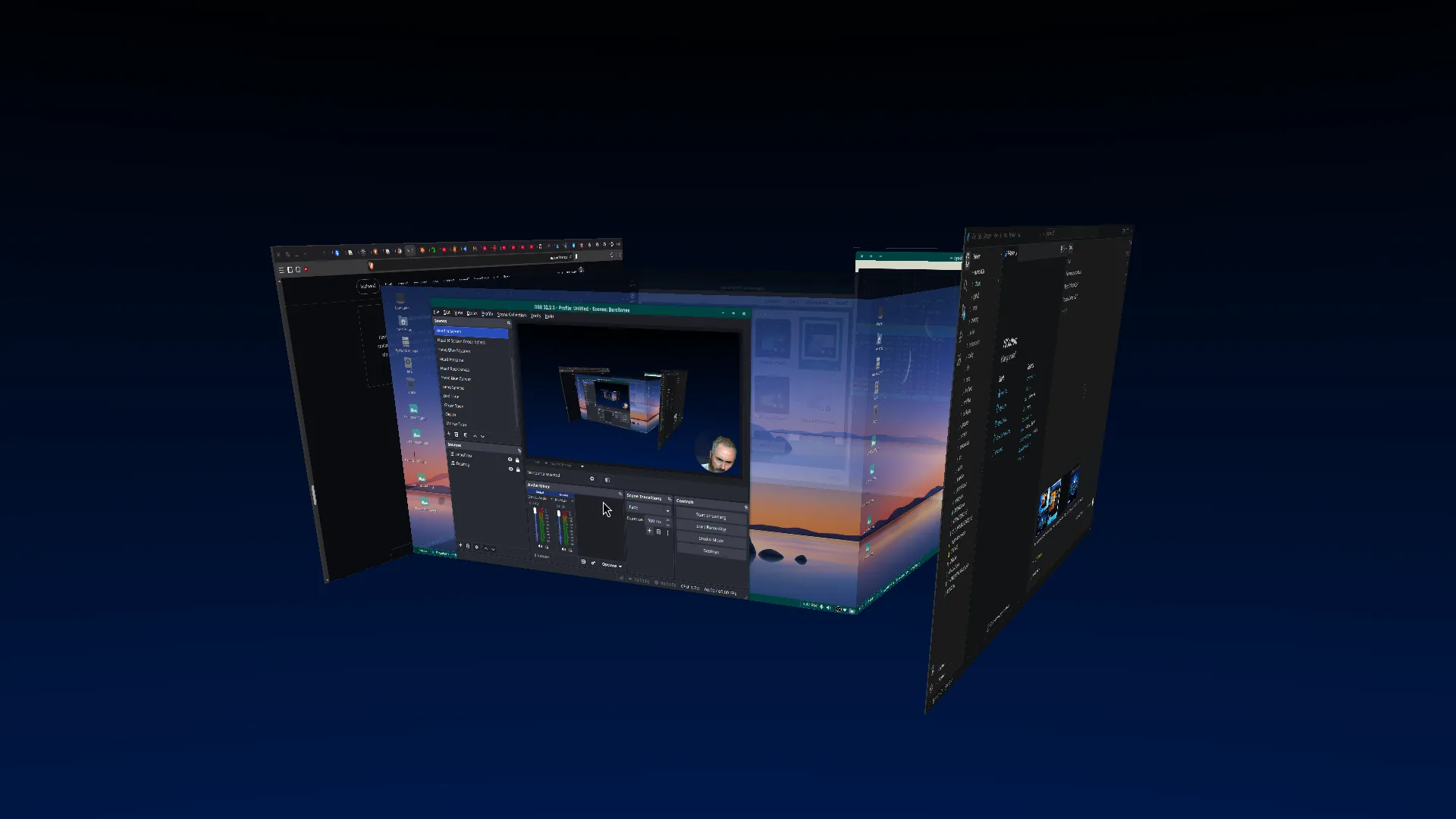 Spaced Linux showing a Compiz overview of open application windows
