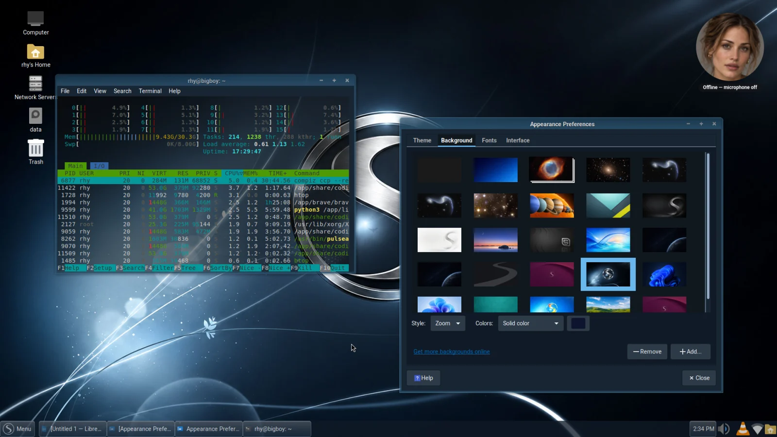 Spaced Windows 7 Dark theme with a translucent terminal and dark system controls